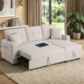 82" L Shaped Sleeper Sofa Bed: Sectional Sleeper Couch with Pull Out Bed, Storage Chaise, USB Charging, 3 Seat Sectional Sofa Bed with Throw Pillow for Living Room (Linen Fabric, Beige)