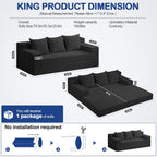 2 in 1 Convertible Boneless Couch Bed, Corduroy futon Sofa Bed, Compression Folding Floor Couch Sofas Bed with 3 Pillows for Bedroom, Small Space Guest and Living Room Sofa (Black, 78 Inches)