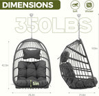 RADIATA Outdoor Egg Chair Without Stand, Foldable Durable Rattan Wicker Hanging Swing Basket, 350 Lbs Heavy-Duty Hammock Chair with Cushion for Patio Balcony Garden Ceiling or Tree Mount, Dark Gray