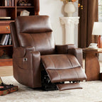 Triple Motor Power Lift Recliner Chair with Adjustable Lumbar Support, Lay Flat Recliner for Elderly, Breathable Brown Leather Recliner, Lift Chair Massage & Heating, USB Ports, Cup Holders