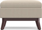 SIMPLIHOME Owen Coffee Table Storage Ottoman - 34 inch Wide Upholstered Linen Look Fabric Rectangular Lift-Top Ottoman in Natural, Mid-Century Modern Bench for Living Room with Tapered Legs