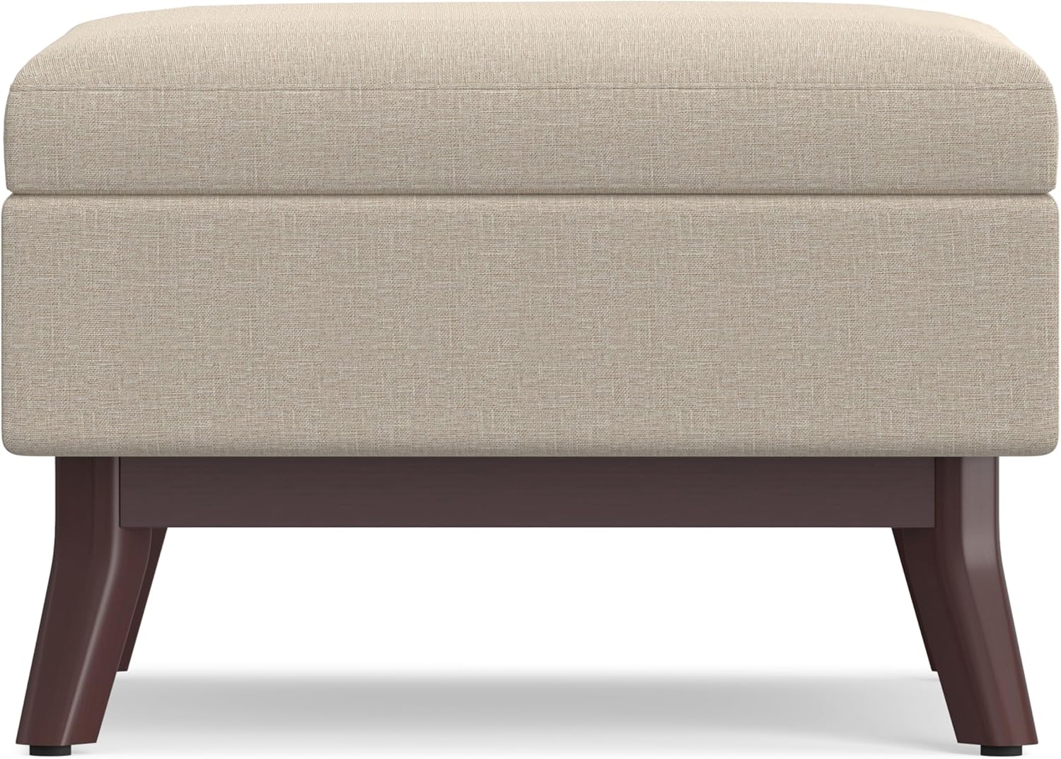 SIMPLIHOME Owen Coffee Table Storage Ottoman - 34 inch Wide Upholstered Linen Look Fabric Rectangular Lift-Top Ottoman in Natural, Mid-Century Modern Bench for Living Room with Tapered Legs
