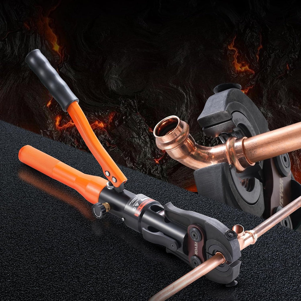 VEVOR Copper Pipe Crimping Tool, Hydraulic Driven Press Tool with 1/2", 3/4", 1" Jaws, Copper Tube Fittings Pipe Crimpers for Narrow Spaces and Tee Fittings