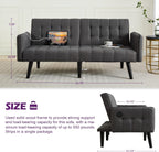 TYBOATLE 65“ Convertible Futon Sofa Bed w/ 2 USB, Upholstered Tufted Small Adjustable Folding Couch Loveseat, Modern Mid Century Sleeper Sofa for Living Room, Bedroom, Apartment, Office (Dark Grey)