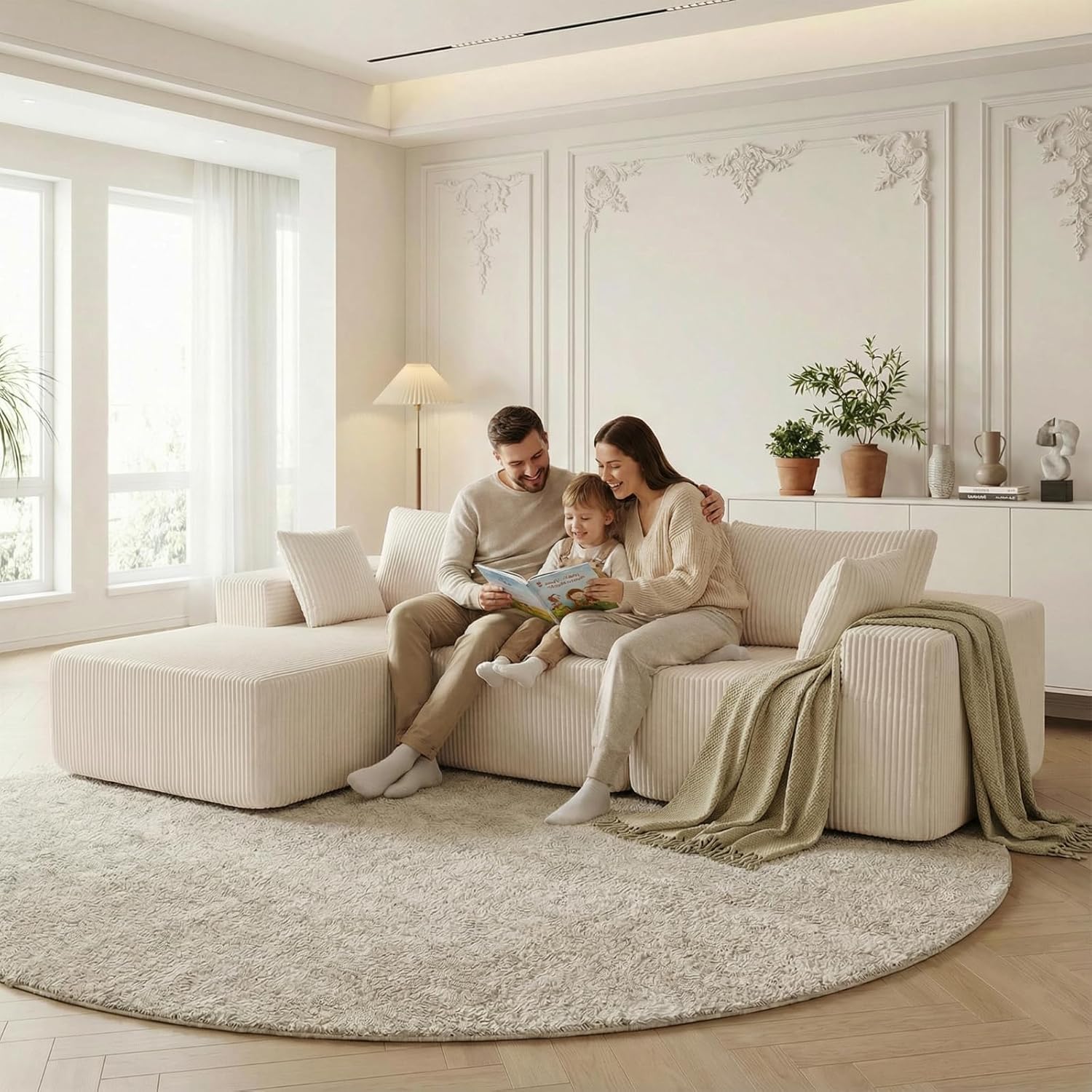 DUMOS 108" Boneless Couch, Cloud Sectional Couch with L-Shape Chaise, Modular Sectional Sofa with Deep Seat, Upholstered Couch for Living Room Bedroom, No Assembly Required (Beige, Left Facing Chaise)