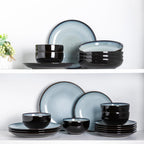 LeRatio Ceramic Dinnerware Sets for 6,Stoneware Plates and Bowls Sets,Handmade Reactive Glaze Dishes Set,Chip Resistant and Scratch Resistant | Oven&Dishwasher & Microwave Safe-Gray White(18PCS)