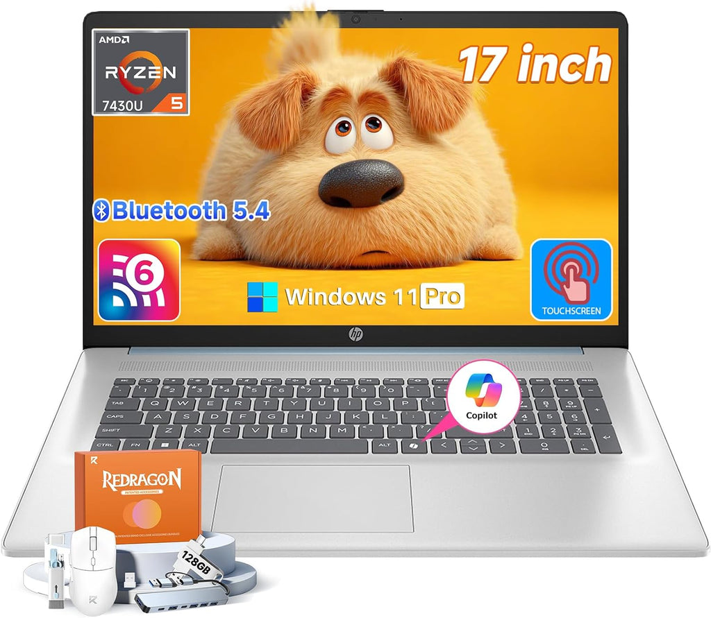 HP 2026 17 inch Touchscreen Laptop, Windows 11 Pro, Copilot AI, AMD Ryzen 5 7430U, 17.3" HD+ Anti-Glare Touch Screen, 32 GB RAM, 2 TB SSD, Fast Charge, HD Camera, Wi-Fi 6, Bluetooth 5.4, Accessories