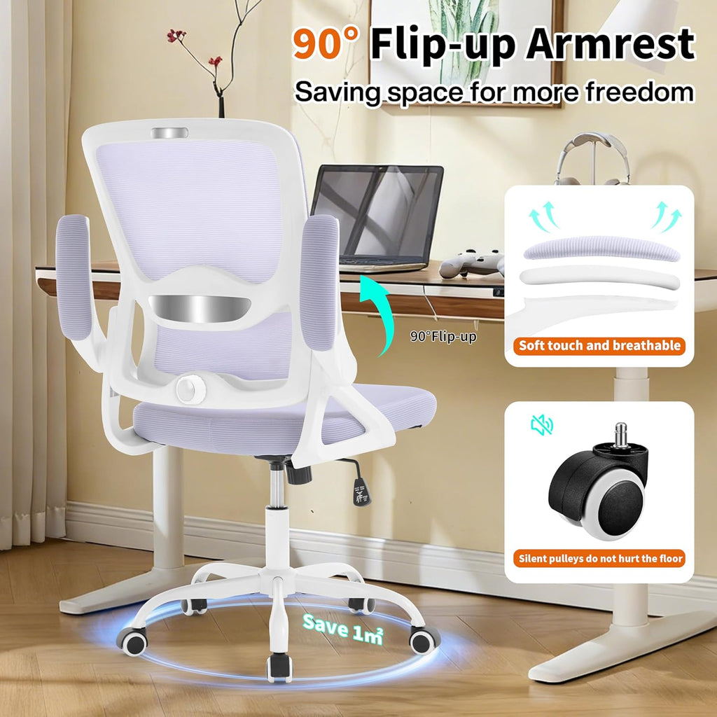 Ergonomic Office Chair,Mesh Office Chair with Lumbar Support,Mid Back Desk Chair with Flip-up Arms,400 lbs Comfy Computer Chair for Home Office