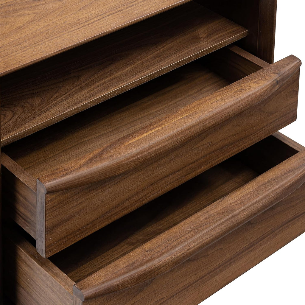 Poly & BARK Cura 22” Nightstand – Solid and Veneered American Black Walnut Bedside Table with Soft‑Close Drawers, Cord Management Cut‑Out and Splayed Solid Walnut Legs
