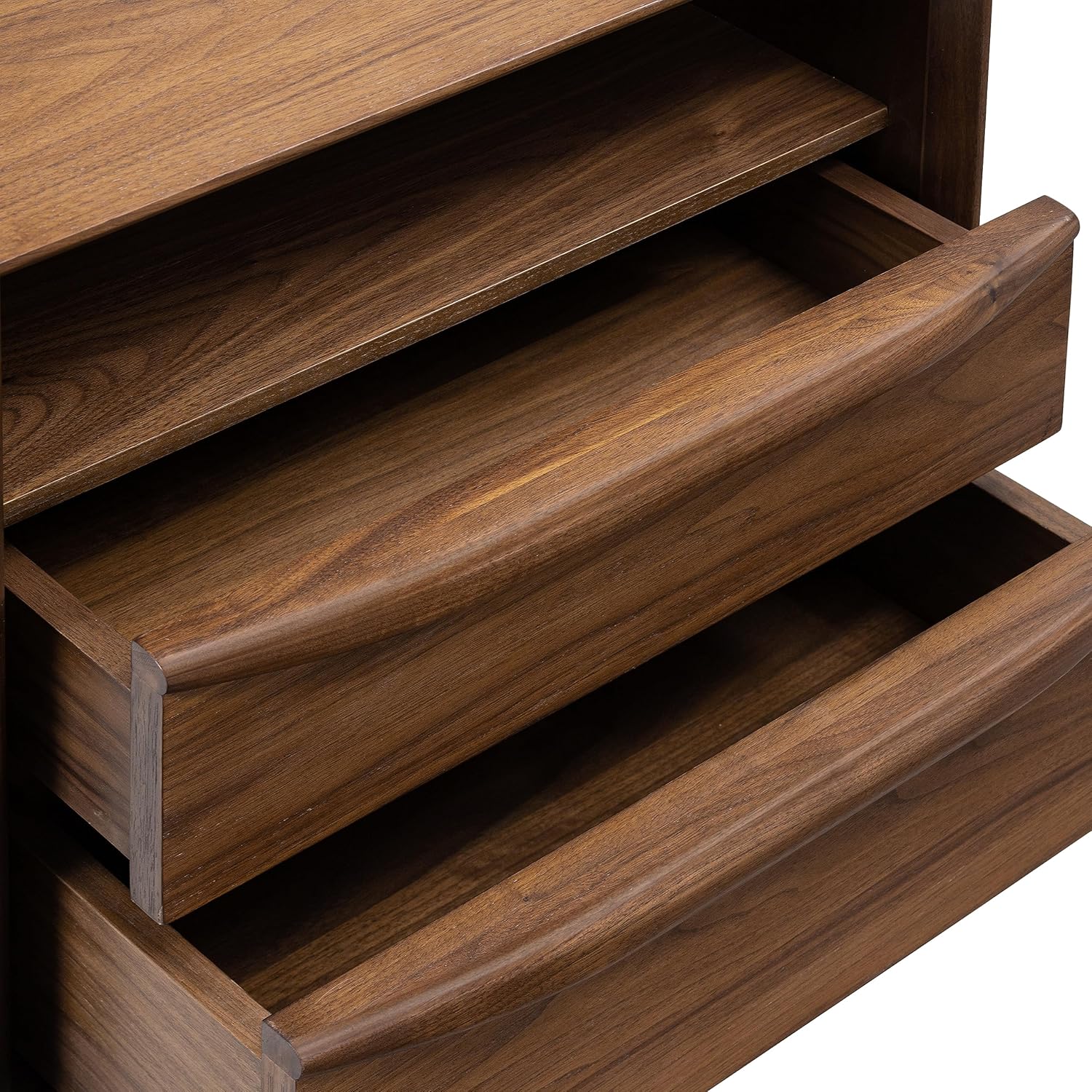 Poly & BARK Cura 22” Nightstand – Solid and Veneered American Black Walnut Bedside Table with Soft‑Close Drawers, Cord Management Cut‑Out and Splayed Solid Walnut Legs