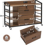 SEDETA 44" File Cabinet, Filing Cabinet fits Legal/Letter Size, 2 Drawer File Cabinets for Home Office with Lock, Power Strip, 6 Storage Shelves, Walnut Brown