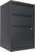 Bisley 3-Drawer Flush Front Vertical File Cabinet - Anthracite Grey, 2 Utility Drawers + 1 Hanging File Drawer, Powder-Coated Steel, Locking Bottom Drawer