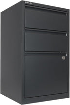 Bisley 3-Drawer Flush Front Vertical File Cabinet - Anthracite Grey, 2 Utility Drawers + 1 Hanging File Drawer, Powder-Coated Steel, Locking Bottom Drawer