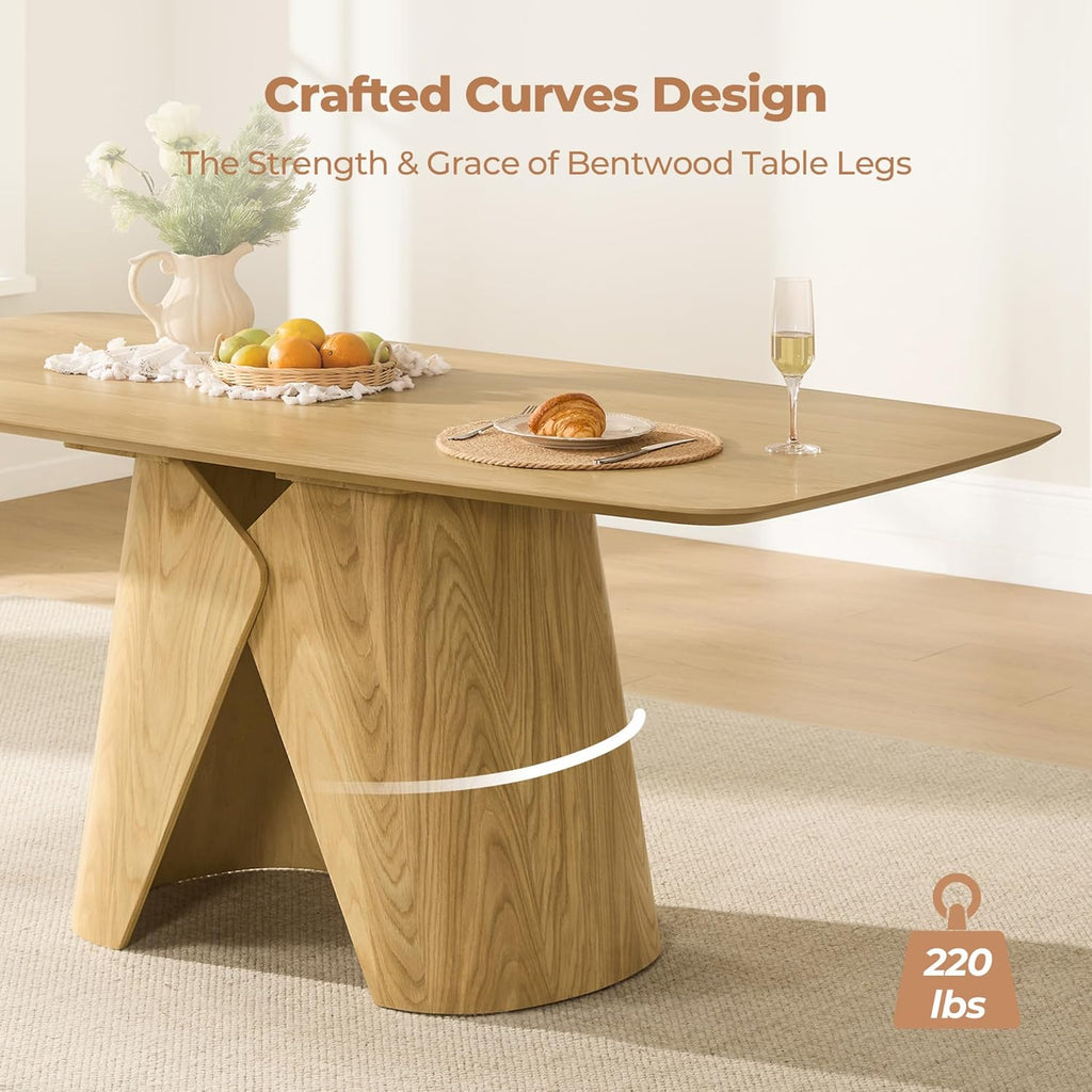 CHITA 71" Modern Dining Table for 6-8, Rectangle Dining Table with Bentwood Legs, Wood Dinner Table for Kitchen & Dining Room, Oak Venner