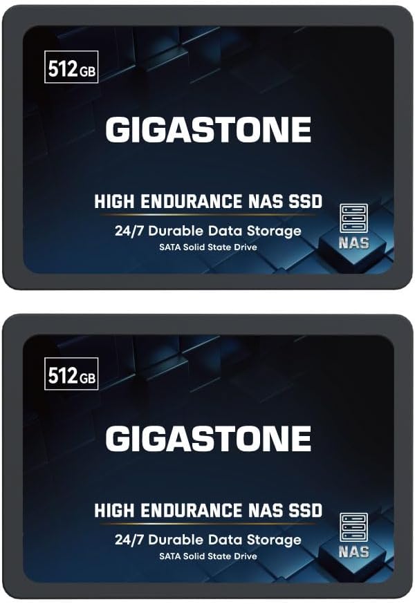 【NAS Certified】 GIGASTONE High Endurance SSD 512GB (2-Pack) Up to 550MB/s TLC Flash with SLC Caching 24/7 Reliable for Gaming/PC/NAS SSD 5-Year Warranty 2.5" SATA Internal Solid State Drives RAID Disk
