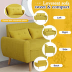 JAMFLY 47'' Small Loveseat Sofa, 2 Seat Compact Couch with Tapered Legs, Yellow Upholstered Furniture, Solid Wood Frame, Comfy Foam Cushion, Easy Assembly for Small Spaces