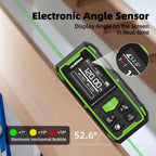 Huepar Dual Laser Measuring Tool, 656Ft Green-Beam Bilateral Digital Laser Distance Measure 6 Units Ft/in/M, Rechargeable Laser Measurement Tool -Backlit LCD Display, Length/Area/Volume/Angle Sensor