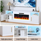 Fireplace TV Stand with 36" Fireplace Up to 80" TVs,70" Entertainment Center with LED Lights,Remote Control,TV Media Console with Storage Cabinets for Living Room, White+White