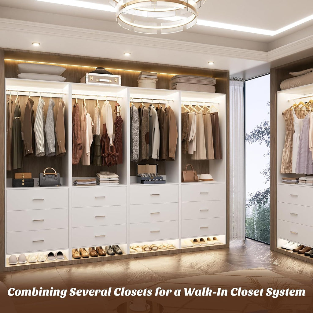 Aheaplus Closet System Closet Organizer, Wood Closet Organizer System, Walk-in Closet or Small Closets Wardrobe, Clothes Rack with Hanging Rods, 4FT Closets, Set of 2, White