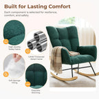 DUMOS Nursery Rocking Chair Teddy Upholstered, Comfy Glider Rocker with High Backrest Armchair Padded Seat, Accent Side Chair for Living Room Bedroom Offices Small Spaces Indoor, Green