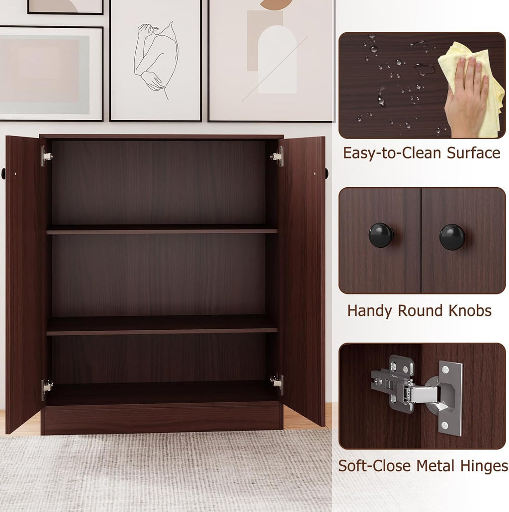 Giantex 2 Door Storage Base Cabinet - Freestanding Floor Cabinet with 3-Tier Shelf, Non-Slip Foot Pads, Kitchen Cupboard Storage Organizer for Living Room, Hallway, Entryway, Office (Brown)
