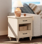 WAMPAT Mid Century End Table Nightstand with Charging Station, Small Side Table with 2 Drawers & Storage Shelf for Living Room, Light Wood Night Stand Bedside Table for Bedroom, Beige