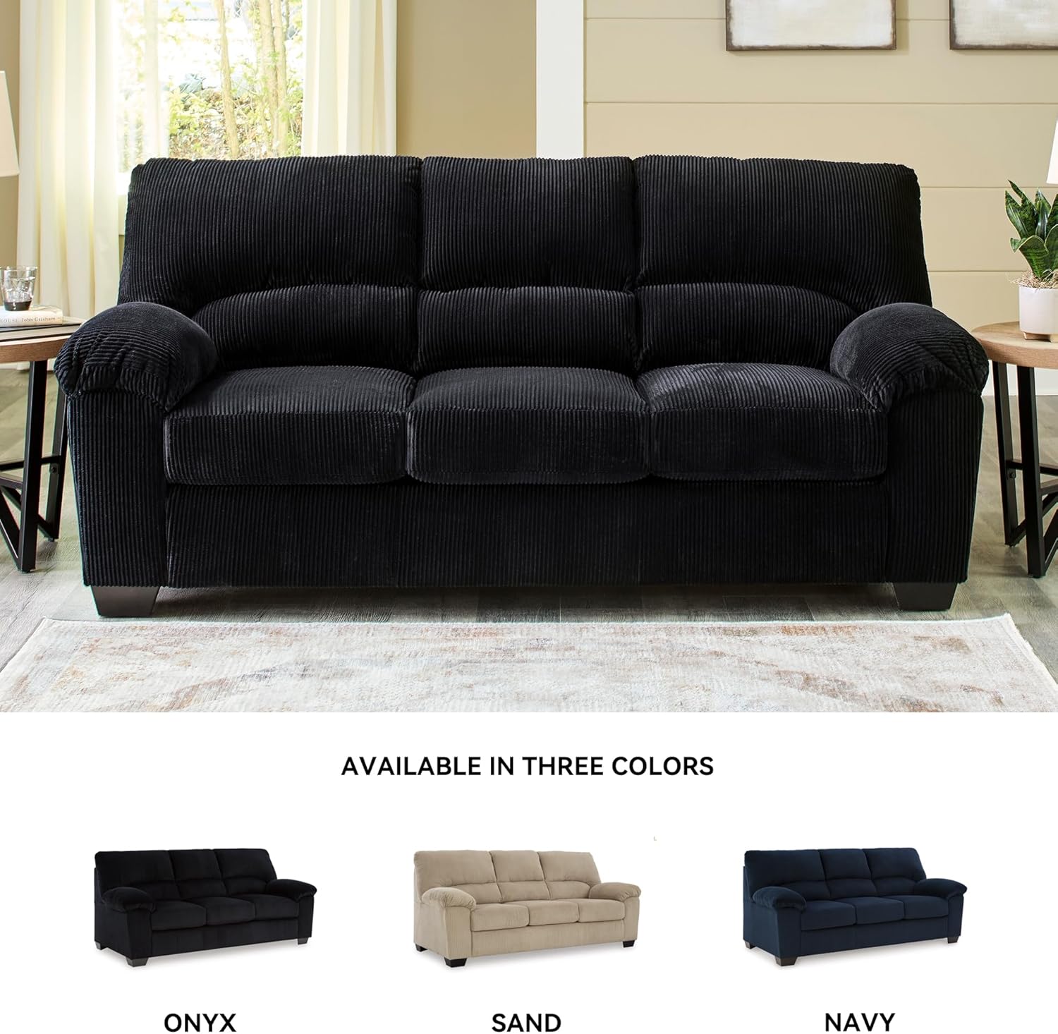 Signature Design by Ashley SimpleJoy Modern Sofa for Living Room, Black