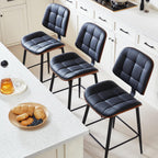 Mid Century Modern Bar Stools Set of 3 for Kitchen Island,Upholstered Black Faux Leather Counter Height stools,26 Inch Counter stools with Walnut Grain Back
