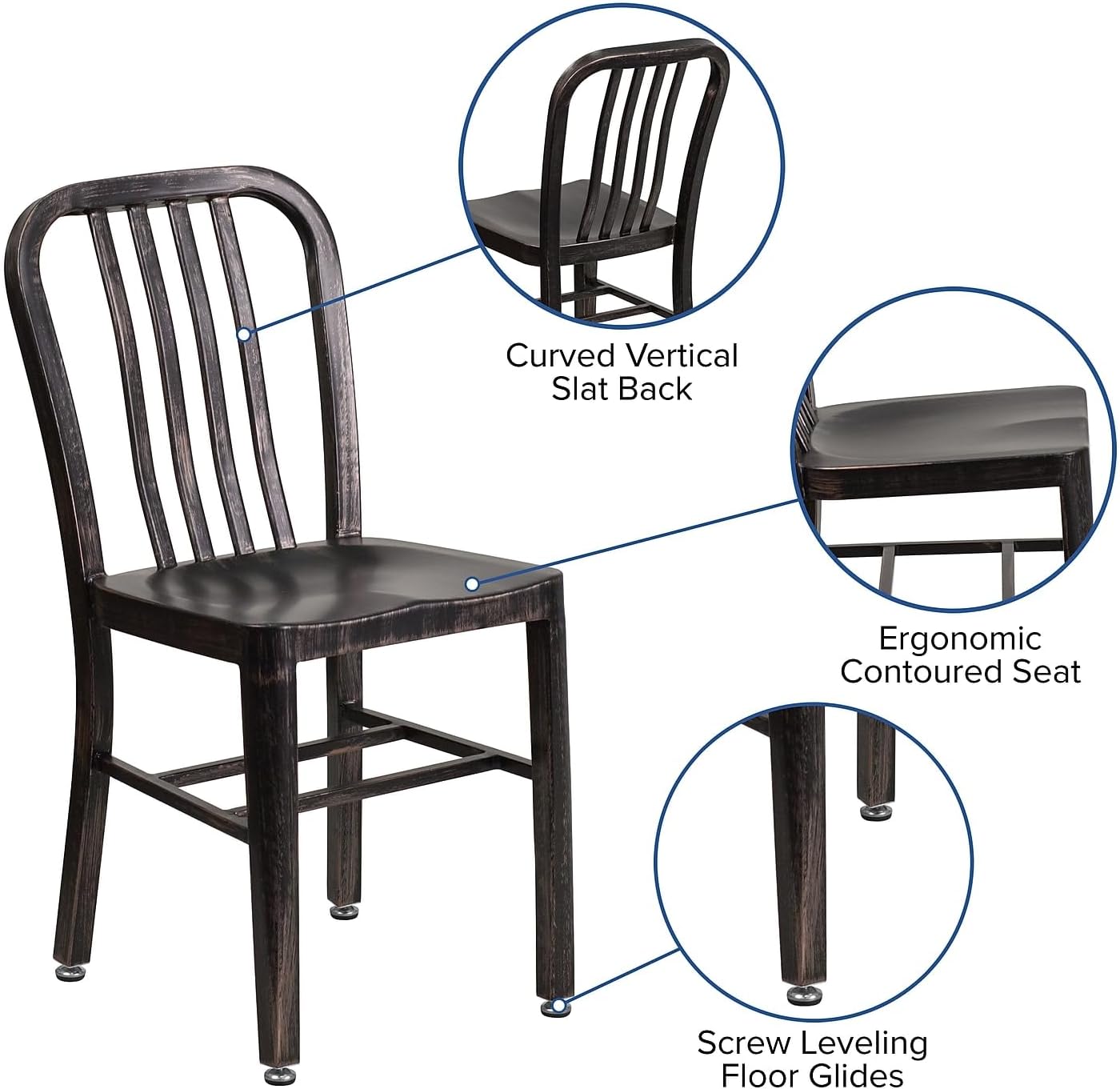 Flash Furniture Commercial Grade Black-Antique Gold Metal Indoor-Outdoor Chair