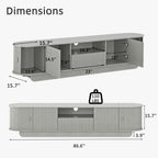 86.61'' Tambour TV Stand for 55-85 Inch, Entertainment Center with Large Storage Cabinet and Sliding Door,Curved Profile Design Media Console with Open Shelves for Living Room, Bedroom, Office, Grey
