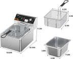 Commercial Deep Fryer 10.56Qt Countertop Fryers 1.0mm Thickened Stainless Steel 1700W Electric Immersion Deep Fryer with Basket Adjustable Temperature for Home Kitchen Restaurant