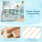 Giantex Twin Over Full Bunk Bed, Solid Wood Kids Bunk Bed with Full-Length Guardrails & Ladder, Low Bunk Beds with Slats Support for Kids, Teens, No Box Spring Needed, White