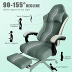 Gaming Chair, High Back Fabric Computer Chair with Pocketed Spring Cushion and Footrest, Height Adjustable Game Chair with Headrest and Lumbar Support (Beige & Blue)