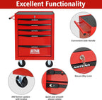 5 Drawers Tool Cart on Wheels, Multifunctional Rolling Tool Chest, Drawers Mobile Trolley Organizer Heavy Duty Tools Box with Locking Wheels & Ball Bearing Drawers (Red, 5 Drawers)