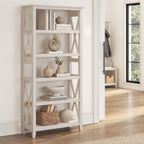 Bush Home Tall 5 Shelf Bookcase for Living Room or Home Office, Large Bookshelf, Modern Farmhouse Style, Key West Collection, Linen White Oak
