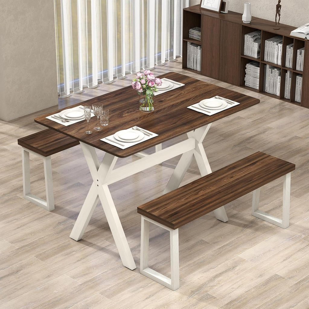 Giantex 43" Dining Table for 4, Rectangular Kitchen Table with Rubber Wood X-Shaped Frame, Space Saving Dinner Table for Living Dining Room, Dinette, Home Office, Restaurant