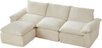113.03" Sectional Couches for Living Room Modern Modular Sofa with L-Shape Couchs Upholstered Corduroy Boneless Couch Deep Seat Cloud Couch with Ottoman, No Assembly Required, White