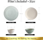 Sango Siterra Artist's Blend 16-Piece Stoneware Dinnerware Set for 4, Green, Cream & White Glossy Dishes with Speckles, Ceramic Plates and Bowls Sets for Everyday Dining, Microwave & Dishwasher Safe