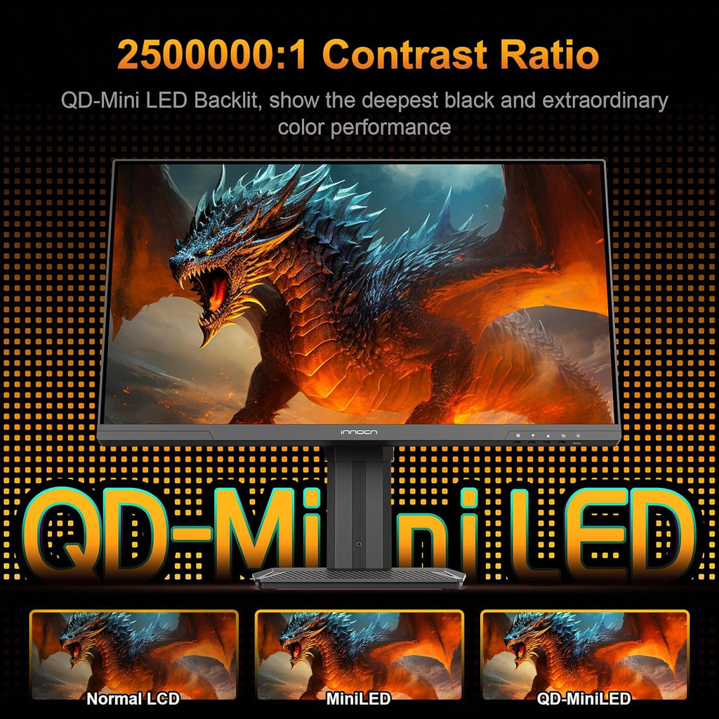 INNOCN 24.5" 2K QHD 2560 x 1440P 240Hz Monitor  Gaming Console Ready  Mini-LED Precisely Local Dimming  Monitor for Mac  HDMI 2.1  DP 1.4  Height Pivot Adjustable Stand  Black - 25M2S