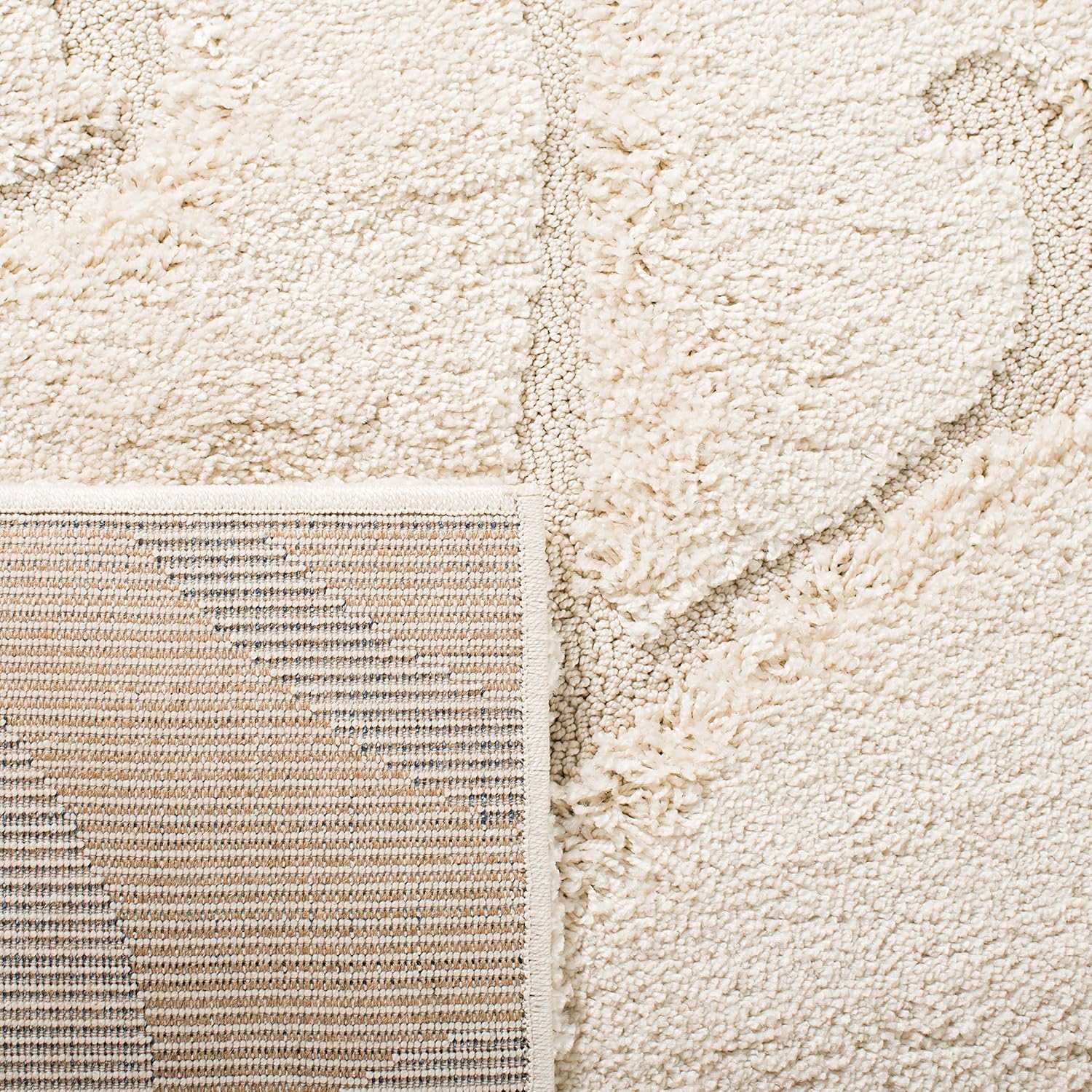 SAFAVIEH Area Rug 8x10 - Florida Shag Collection - Large - Cream & Cream, Scroll Design, Non-Shedding & Easy to Clean, High-Low Plush Pile, Ideal for Living Room, Bedroom, Dining Space (SG455-1111)