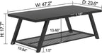 FOLUBAN Black Coffee Table with Storage, Modern Rustic Wood and Metal Coffee Tables for Living Room, 2-Tier Industrial Rectangle Cocktail Tea Table, 47 Inch