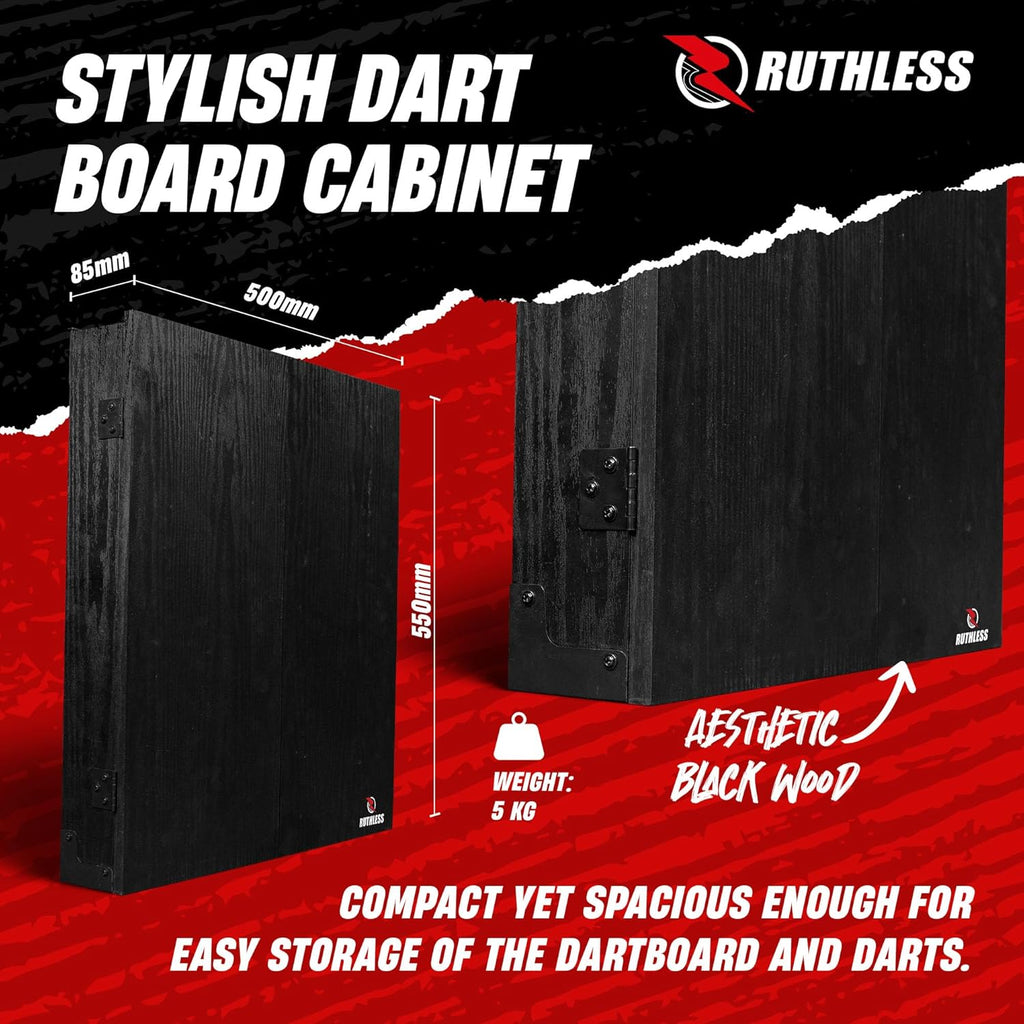 Ruthless Home Darts Centre with or Without LED Light Options | Home Dart Board Centre Including Cabinet, Dartboard and 2 Sets of Darts.