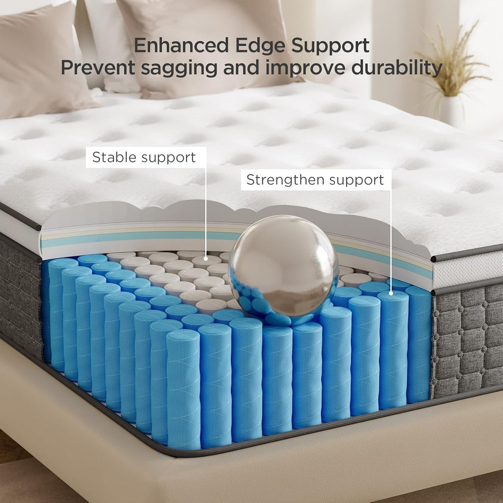 King Size Mattress, Medium Firm 14 Inch Hybrid Mattress King Size in a Box - Memory Foam & Pocket Springs for Back Pain Relief, Fiberglass Free, Motion Isolation, CertiPUR-US & OEKO-TEX Certified