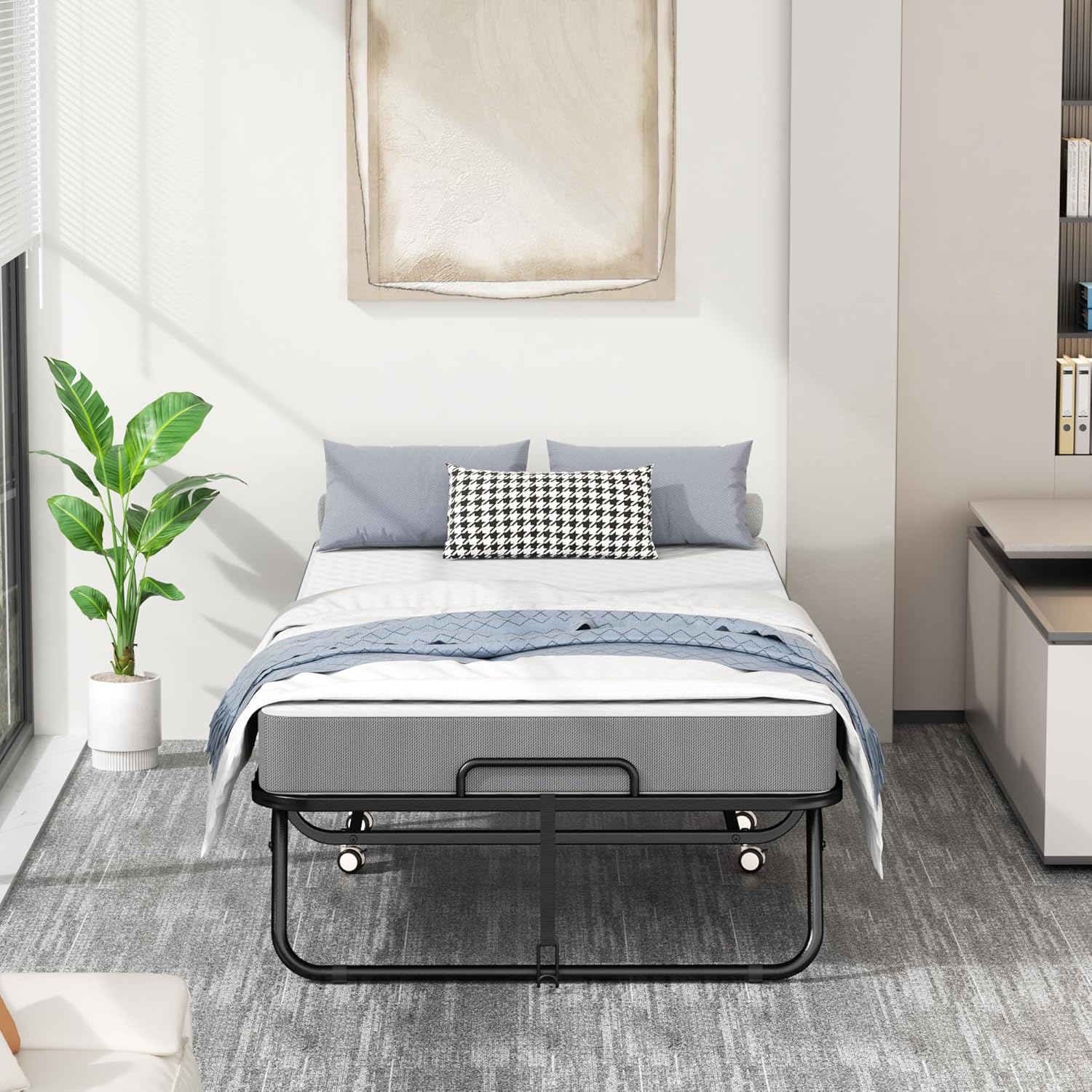 INTERGREAT Folding Bed, 75" x 31"Cot Size Portable Folding Beds for Adults, Metal Foldable Bed on Wheels for Guest, Space Saving Roll Away Beds for Easy Storage