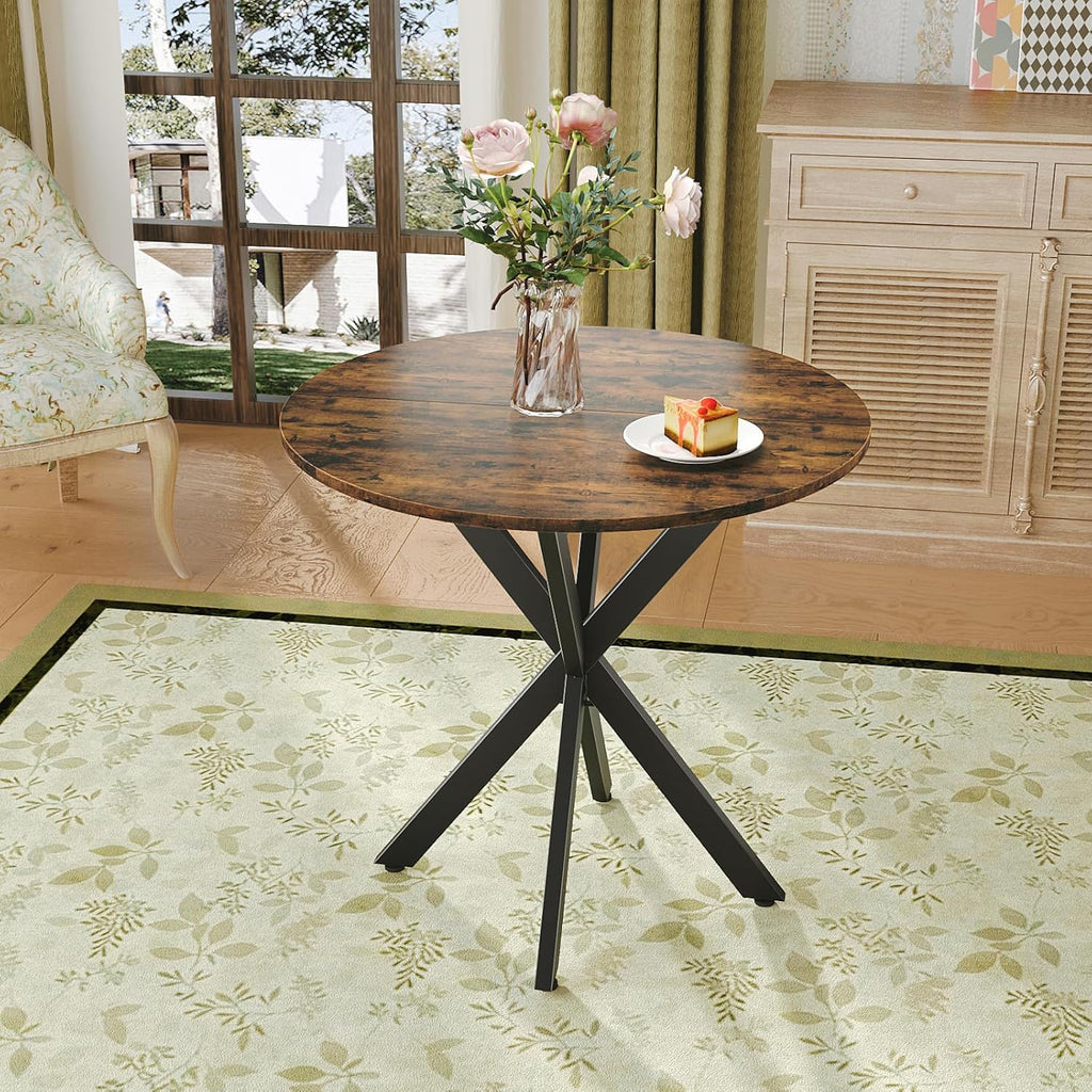 Unovivy 31.5" Small Round Dining Table for 2-4, Space Saving Circle Kitchen Dinner Table, Industrial Mid Century Modern Dining Room Desk for Kitchen, Apartment, Light Brown