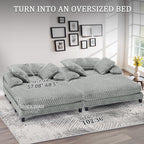 Faux Fur Chaise Lounge Indoor with Adjustable Backrest, 59 Inches Single Sleeper Sofa Chair with 3 Lumbar Pillows, Upholstered Oversized Lounge Chair for Living Room, Bedroom, Office