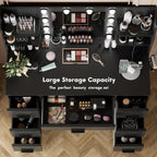 YESHOMY Vanity Desk with Mirror, Power Outlet and 10 Lights, Makeup Table with 7 Drawers, 3 Color Modes Available for Bedroom, Black