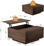 FABATO Lift Top Coffee Table, Wood Square Coffee Table with Storage, Farmhouse Coffee Tables with Hidden Storage Compartment, Center Table with Lifting Tabletop for Living Room, Home Office, Walnut