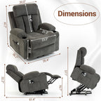 Lift Chair for Elderly with 8 Vibration Points Massage and Heat, Power Electric Recliner Featuring Cup Holders Side Pockets & USB Charge Port for Living Room, Gray