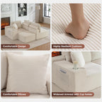 110"Modular Sectional Sofa Couches,Convertible L-Shape Cloud Couch 3 Seat Oversize Chaise with Ottoman,Compressed Foam,Comfy Boneless,Side Pockets,Cup Holders, for Living Room,Apartment,Corduroy Beige